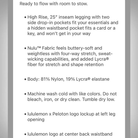 Lululemon x Peloton size 10 high rise pant with pockets 25” BNWOT - Picture 6 of 7